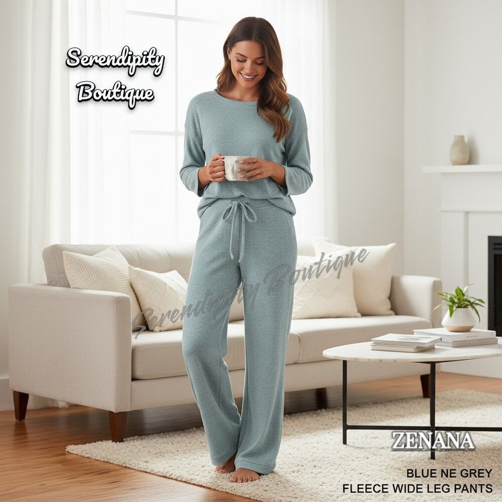 Zenana Fuzzy Soft Fleece High Rise Wide Flare Leg  Lightweight Cozy Lounge Pants - Picture 7 of 11